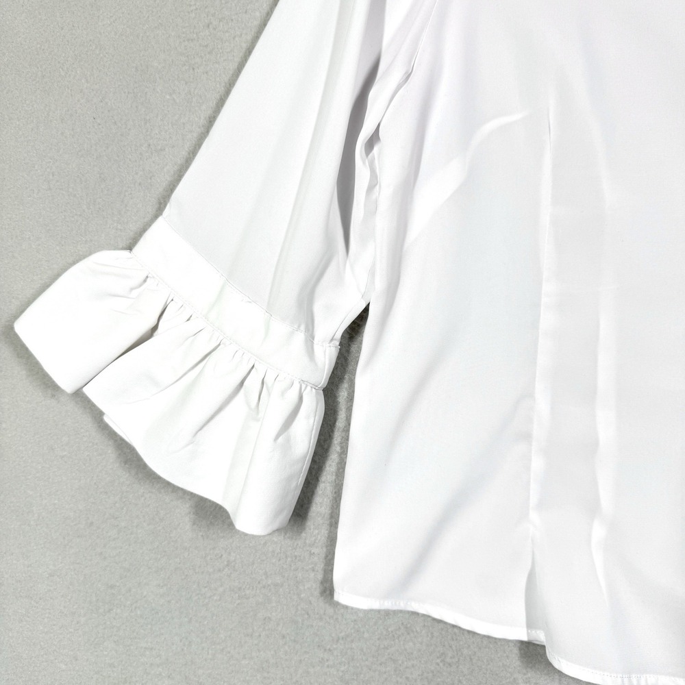 Gretchen Scott Top Womens Medium Priss White Button Blouse Ruffle Sleeve Career - Picture 7 of 12
